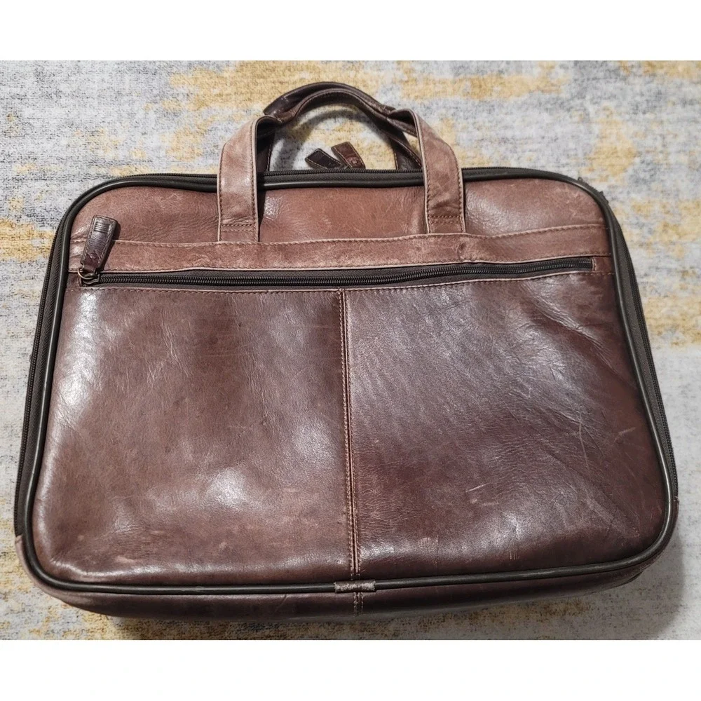 Franklin Covey ‎ Men's Padded Briefcase Business Brown Leather Bag